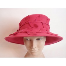 Mujers Hat Fuchsia Pink Wool Felt Asymmetrical Crown Applied Leaves Crystals XL  eb-39038333
